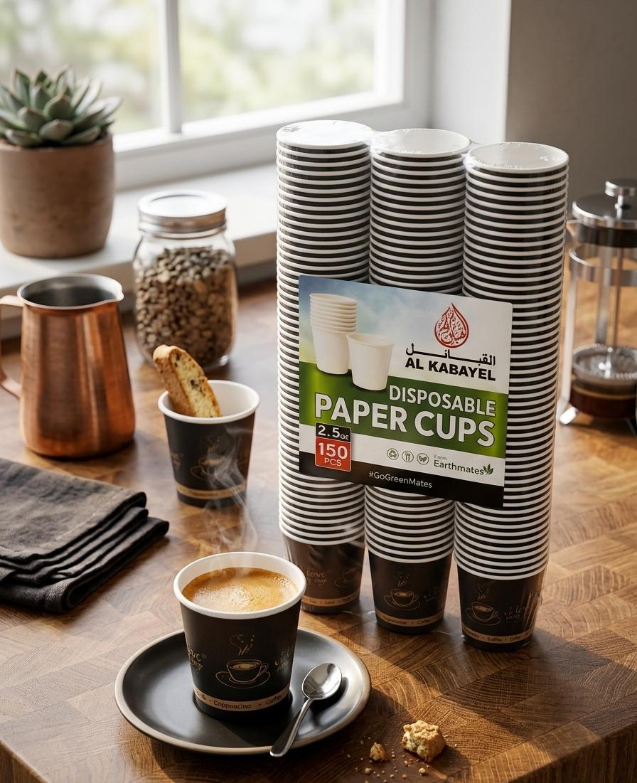AKDC Small Disposable Paper Cups 2.5oz – 150 Pack Bulk Set - Image 2