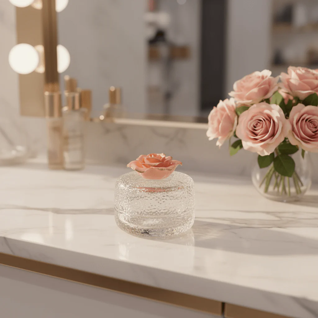 AKDC small glass candy jar with floral lid decorative storage container sweet holder gift item 8cm - Image 2