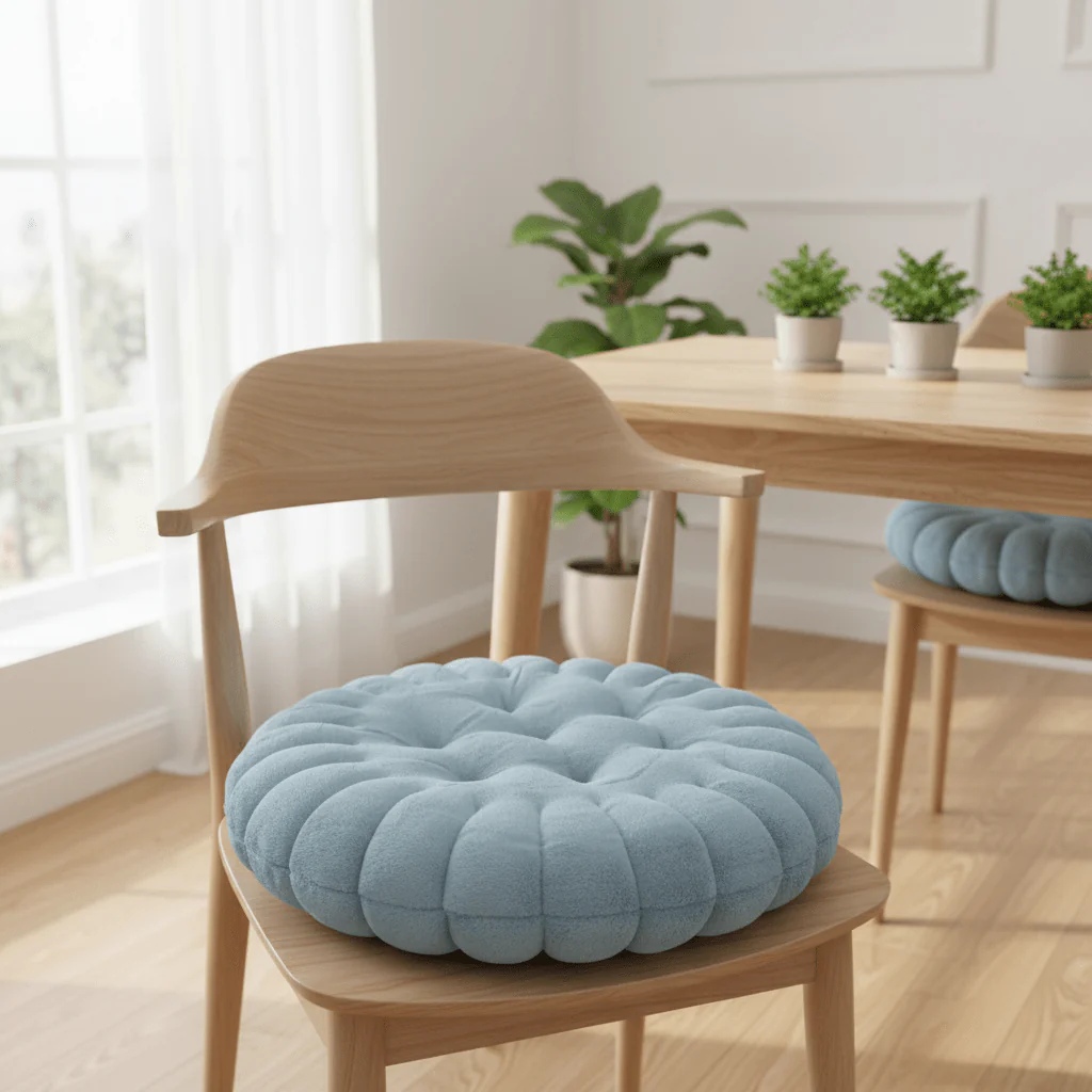 AKDC Soft Plush Lignt Blue Round Seat Cushion Comfortable Chair Pad for Home Office Dining Chairs 35× 35cm - Image 2
