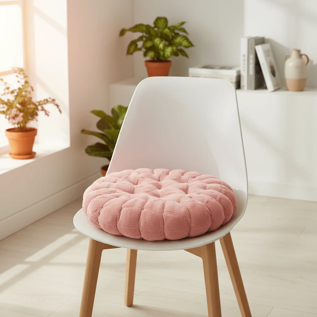 AKDC Soft Plush Lignt Pink Round Seat Cushion Comfortable Chair Pad for Home Office Dining Chairs 35× 35cm - Image 2