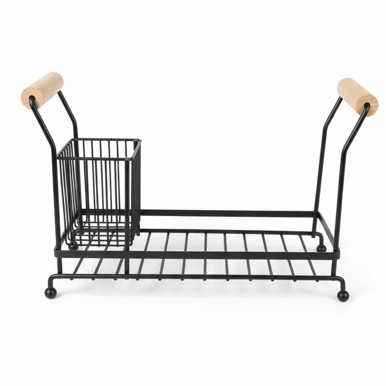 AKDC Space-Saving Black Metal Kitchen Sink Organizer Rack for Sponge, Soap & Cleaning Accessories – 25x10cm