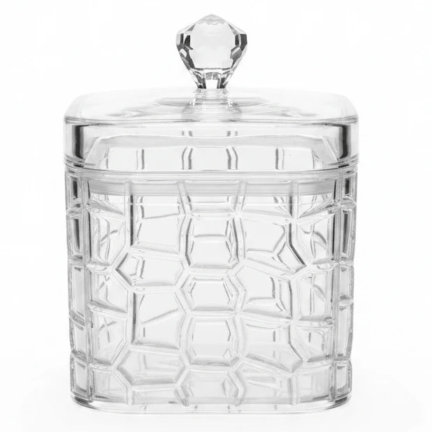 AKDC Square Diamond Cut Acrylic Storage Jar with Lid for Kitchen Counter Storage 12 × 12 cm