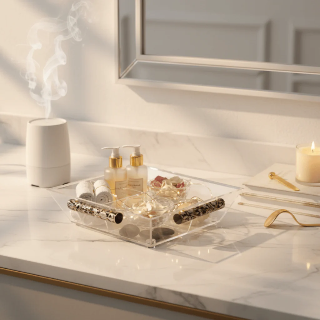 AKDC Square Transparent Acrylic 4-Compartment Candy & Dates Storage Box with Lid – 31 × 31 × 10 cm - Image 5