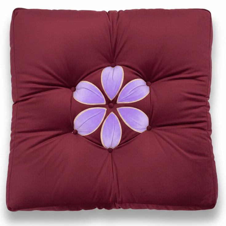 AKDC Square Velvet Polyester Burgundy Floral Seat Cushion Elegant Soft Chair Pad for Dining Chairs and Living Room 45 cm
