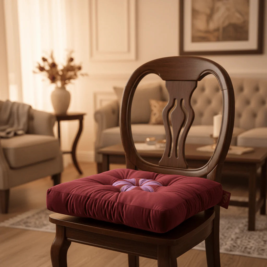 AKDC Square Velvet Polyester Burgundy Floral Seat Cushion Elegant Soft Chair Pad for Dining Chairs and Living Room 45 cm - Image 2