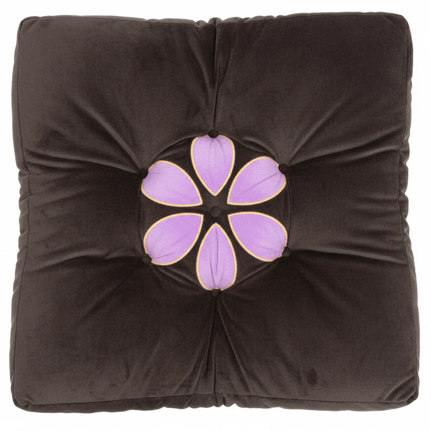 AKDC Square Velvet Polyester Charcoal Brown Floral Chair Cushion Durable Decorative Seat Pad for Home Office and Dining 45 cm