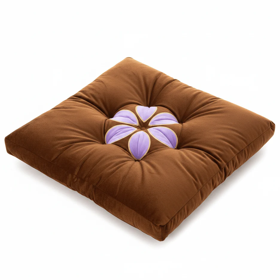 AKDC Square Velvet Polyester Chocolate Brown Floral Seat Cushion Soft Decorative Chair Pad for Living Room and Dining 45 cm