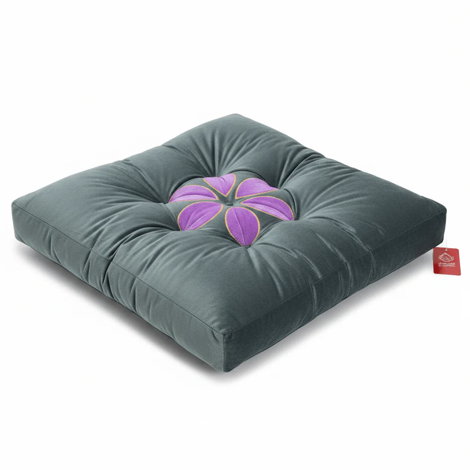 AKDC Square Velvet Polyester Slate Grey Floral Seat Cushion Decorative Soft Chair Pad for Living Room Dining and Office 45 × 45 cm