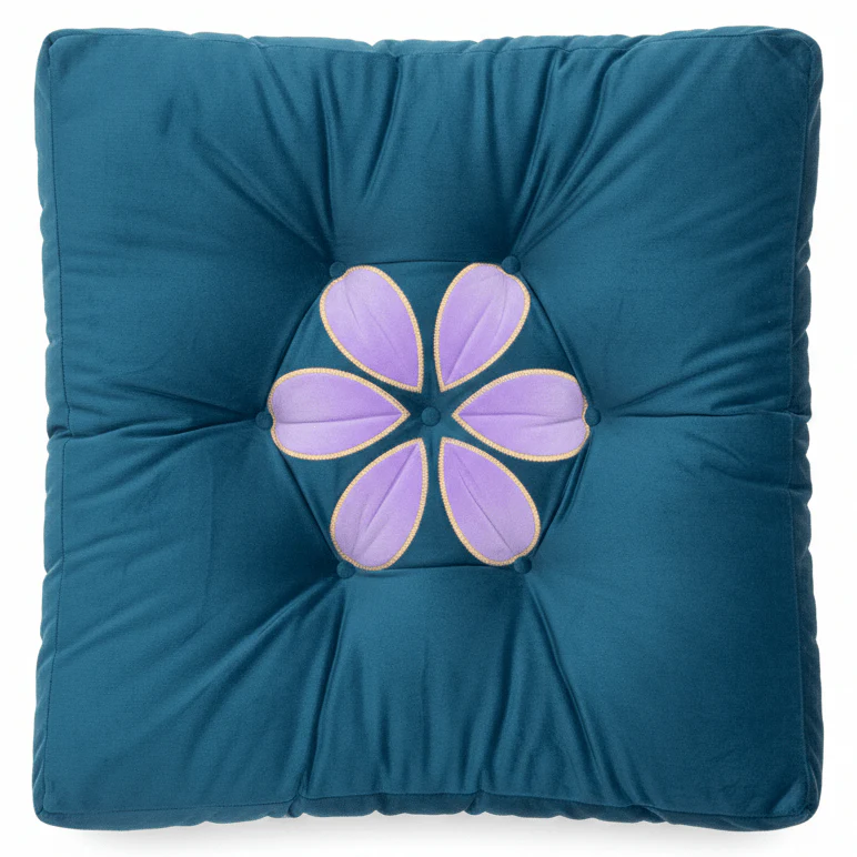 AKDC Square Velvet Polyester Teal Blue Floral Chair Cushion Stylish Comfortable Seat Pad for Home and Office Chairs 45 cm