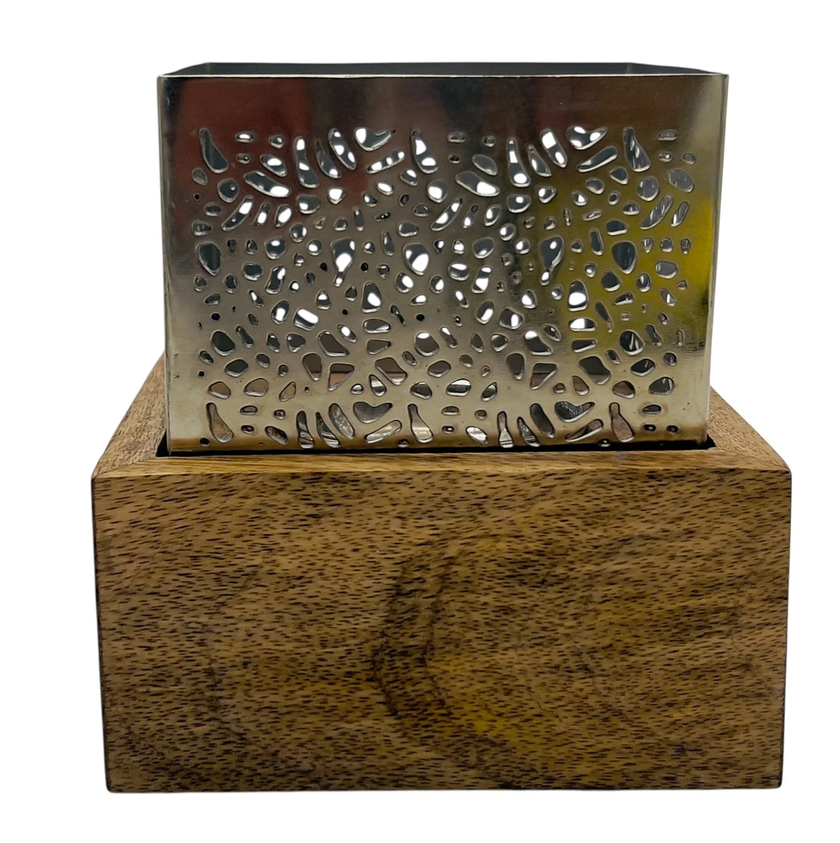 AKDC Square Wooden and Metal Incense Burner 14cm*14cm, Silver, BD32109L - Image 3