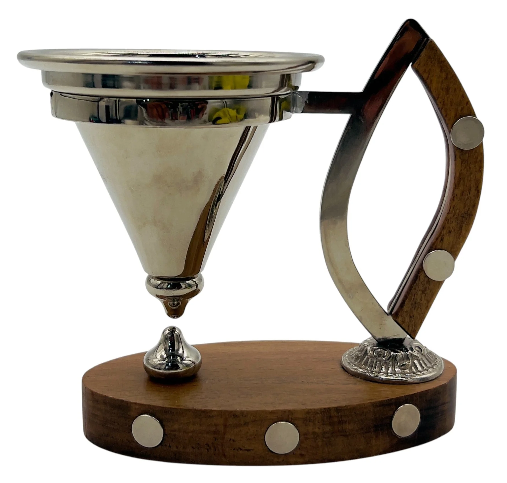 AKDC SS Incense Burner with Wooden Base 13cm*11cm*8.5cm, Silver, N-02103