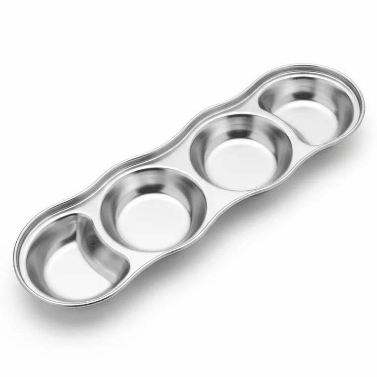 AKDC Stainless Steel 4-Part Sauce & Condiment Tray | 27cm × 8cm