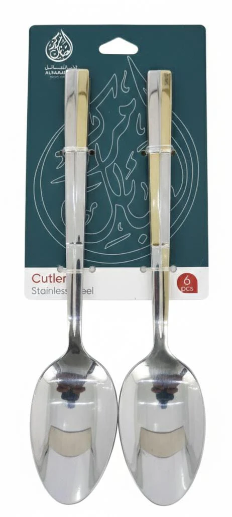 AKDC Stainless Steel Dessert Spoon Set – 6 Pcs, 15 cm,Silver With Gold  Modern Curve Design 2
