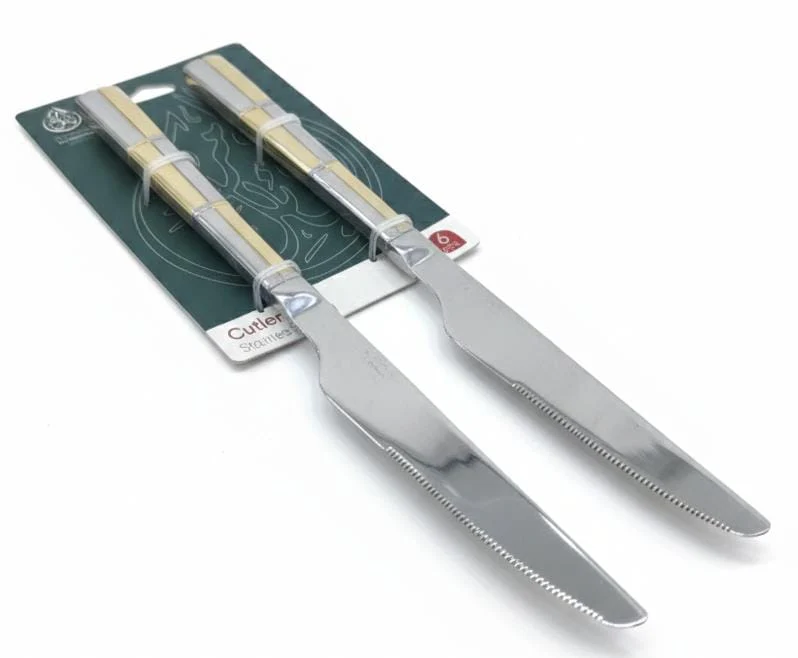 AKDC Stainless Steel Dinner Knife Set of 6 Pieces – Silver & Gold Box Pattern Design