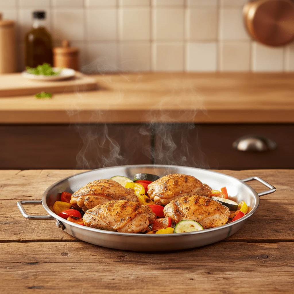 AKDC Stainless Steel Round Grill Pan – 23cm | Ridged Grilling Surface | Dual Handles - Image 2