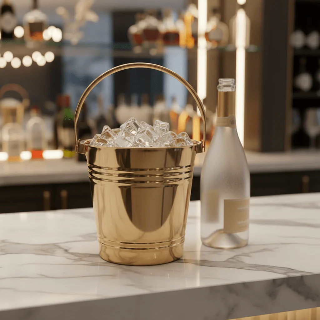 AKDC Stainless Steel Ice Bucket 1.2L — Mirror Gold Finish - Image 2