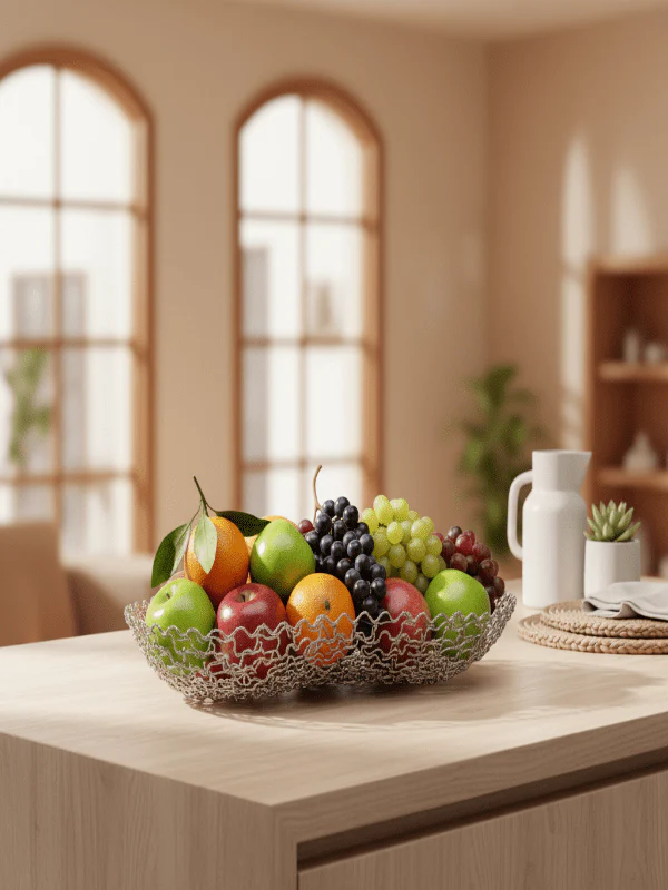 AKDC Stainless Steel Mesh Fruit Basket – Silver Finish, 28 × 17 × 5 cm Storage Basket - Image 2