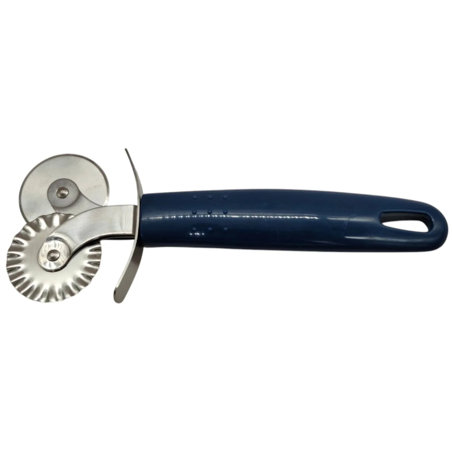 AKDC Stainless Steel Pastry cutter wheel Pasta Maker Cutter Wheel Pie Crust Cutter Premium Double Cutter Wheel Pizza Cutter Perfect for Pasta Crinkle Cuts Biscuits pastry and Ravioli for Home and Kitchen Plastic Handle-18cmX7cm-Blue&Steel