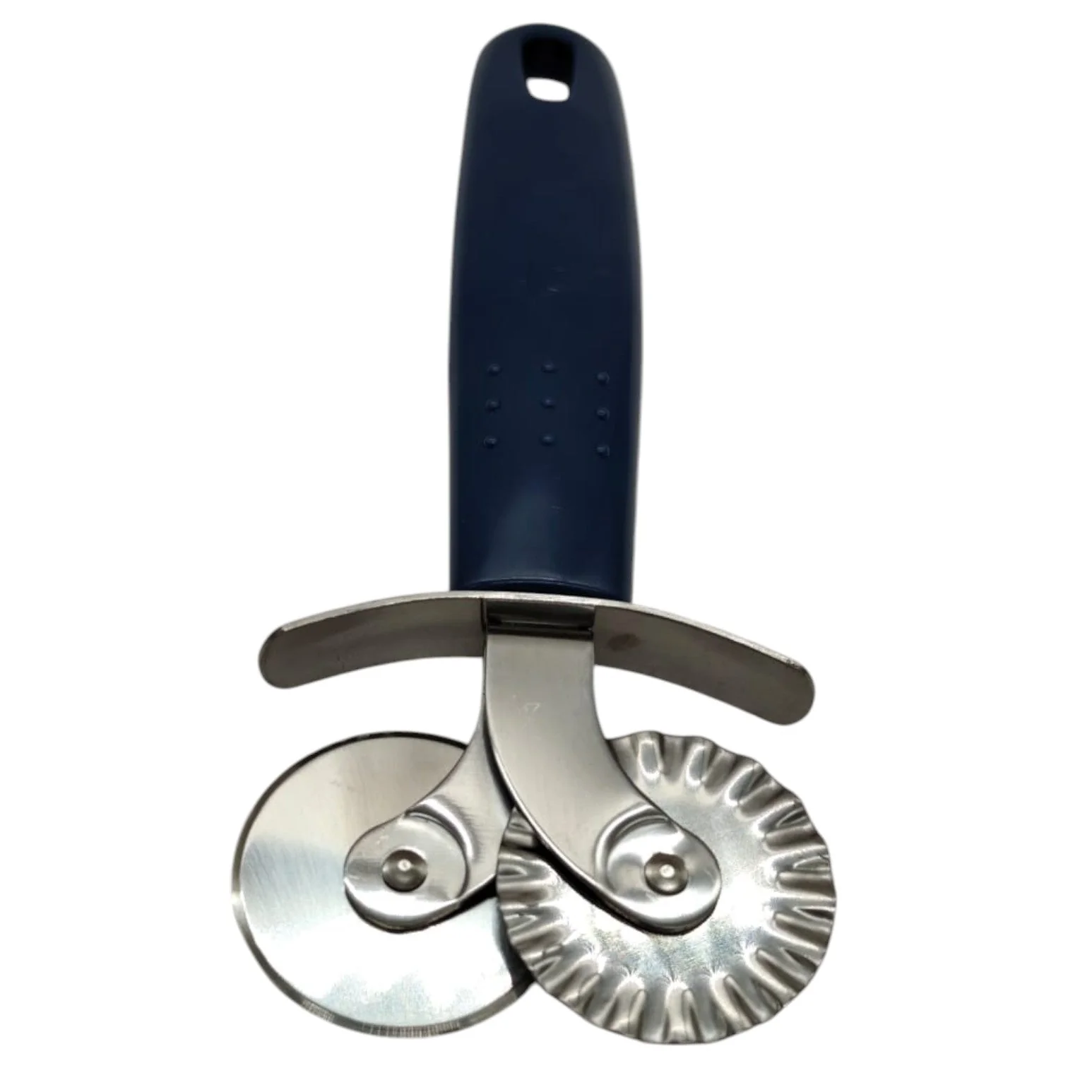 AKDC Stainless Steel Pastry cutter wheel Pasta Maker Cutter Wheel Pie Crust Cutter Premium Double Cutter Wheel Pizza Cutter Perfect for Pasta Crinkle Cuts Biscuits pastry and Ravioli for Home and Kitchen Plastic Handle-18cmX7cm-Blue&Steel - Image 3