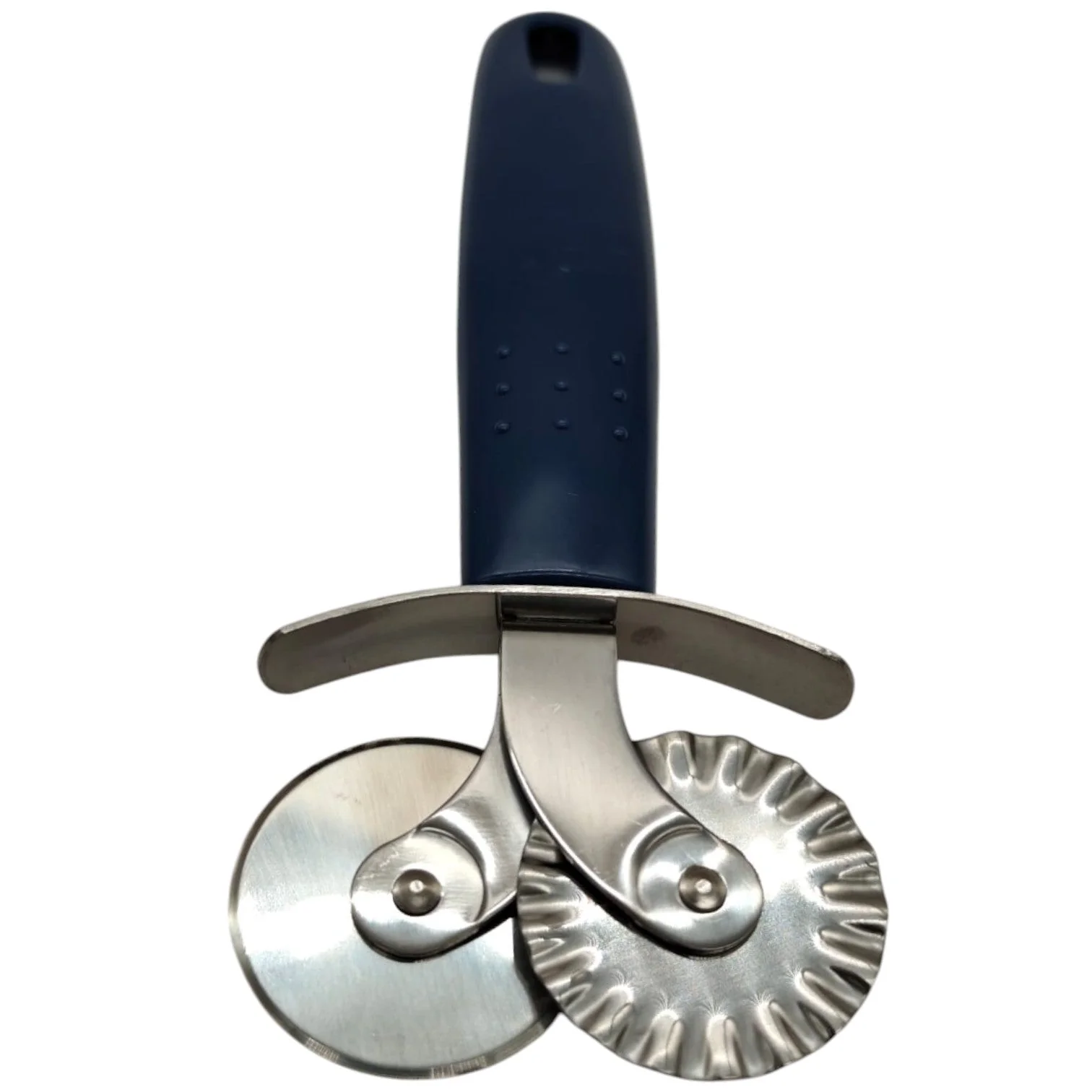AKDC Stainless Steel Pastry cutter wheel Pasta Maker Cutter Wheel Pie Crust Cutter Premium Double Cutter Wheel Pizza Cutter Perfect for Pasta Crinkle Cuts Biscuits pastry and Ravioli for Home and Kitchen Plastic Handle-18cmX7cm-Blue&Steel - Image 4