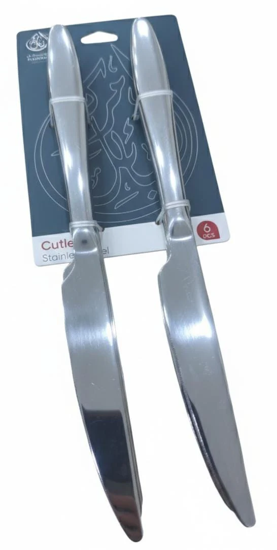 AKDC Stainless Steel Plain Dinner Knife Set of 6 Pieces – Glossy Silver Finish