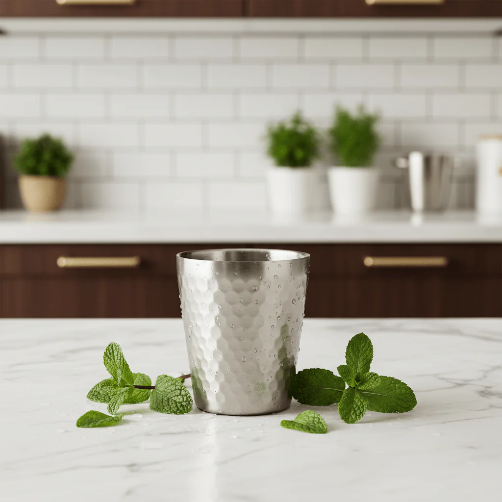 AKDC Stainless Steel Hammered Double Wall Glass -250ml - Image 2