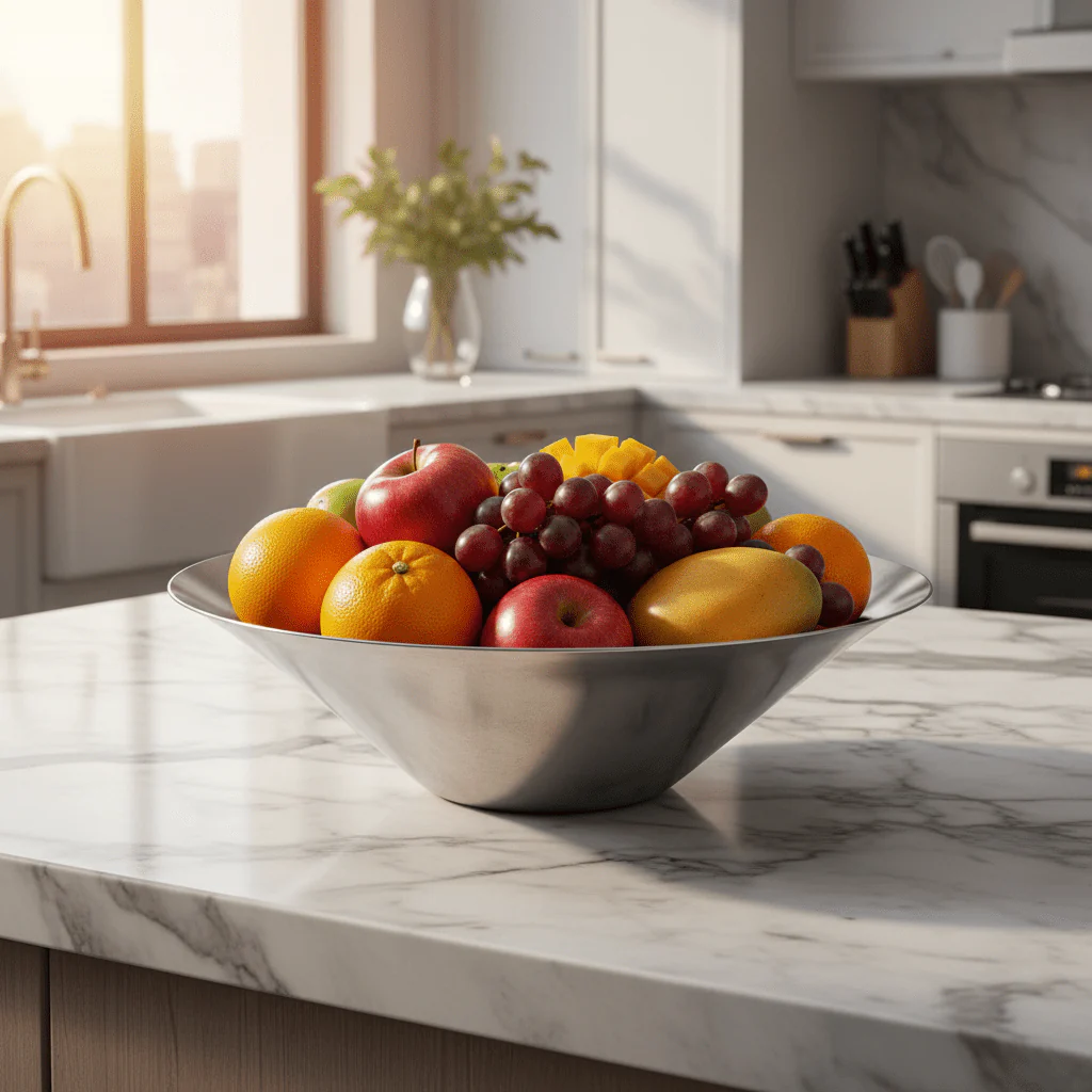 AKDC Steel Fruit Bowl – 30cm | Wide Rim Conical Design - Image 3