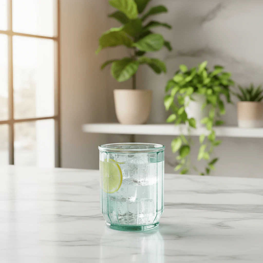 AKDC Striped Eco Glass Tumbler – Textured Drinking Glass for Juice, Water & Cold Drinks – 400 ml - Image 2