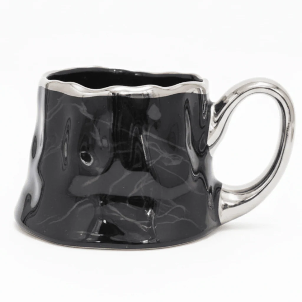 AKDC Stylish Ceramic Coffee Mug 400 ml – Elegant Silver and Black Decorative Pattern Design Mug for Modern Drinkware Collection