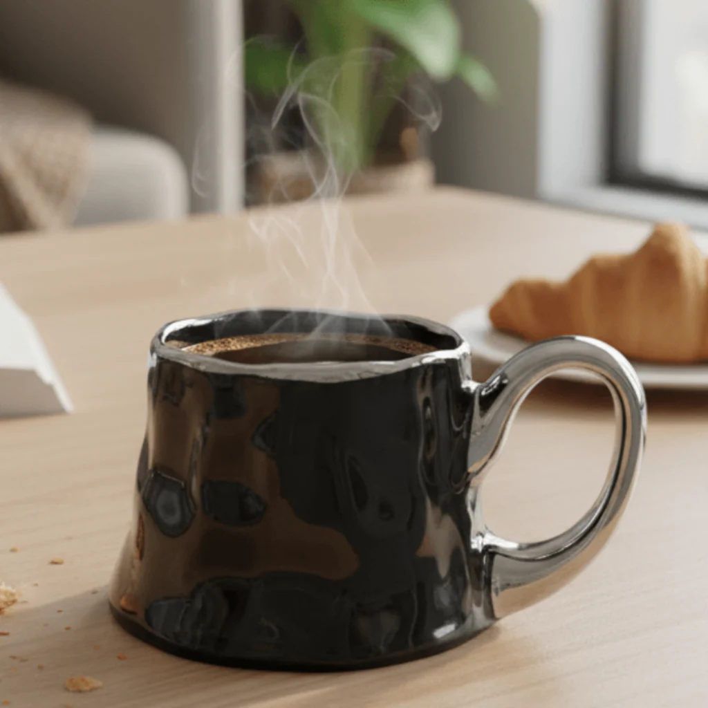 AKDC Stylish Ceramic Coffee Mug 400 ml – Elegant Silver and Black Decorative Pattern Design Mug for Modern Drinkware Collection - Image 2