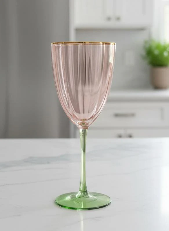 AKDC Stylish Cocktail Glass 300ml with Elegant Dual Tone Green and Pink Transparent Color Design for Parties and Home Bar