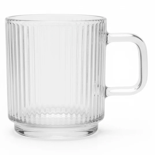 AKDC Stylish Vertical Cut Pattern Clear Glass Mug with Handle for Modern Kitchen 370ml