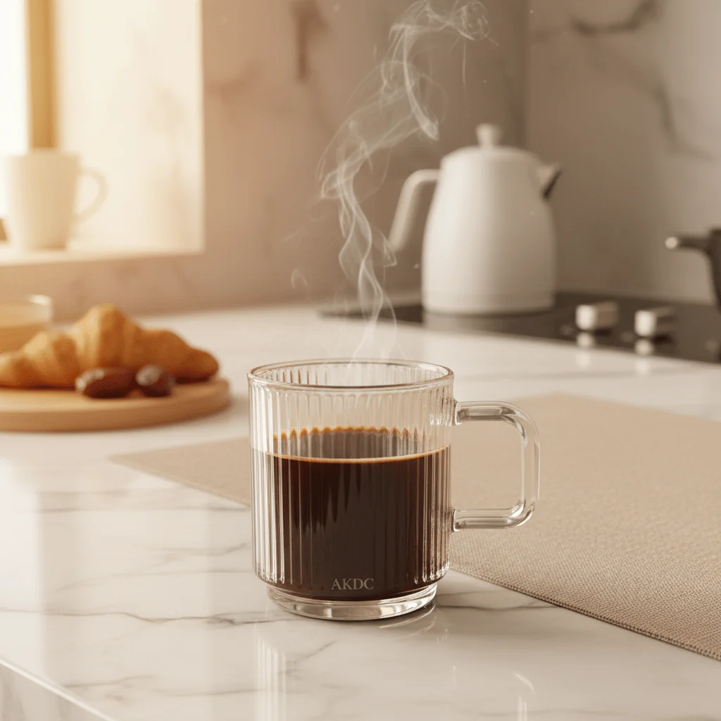 AKDC Stylish Vertical Cut Pattern Clear Glass Mug with Handle for Modern Kitchen 370ml - Image 2
