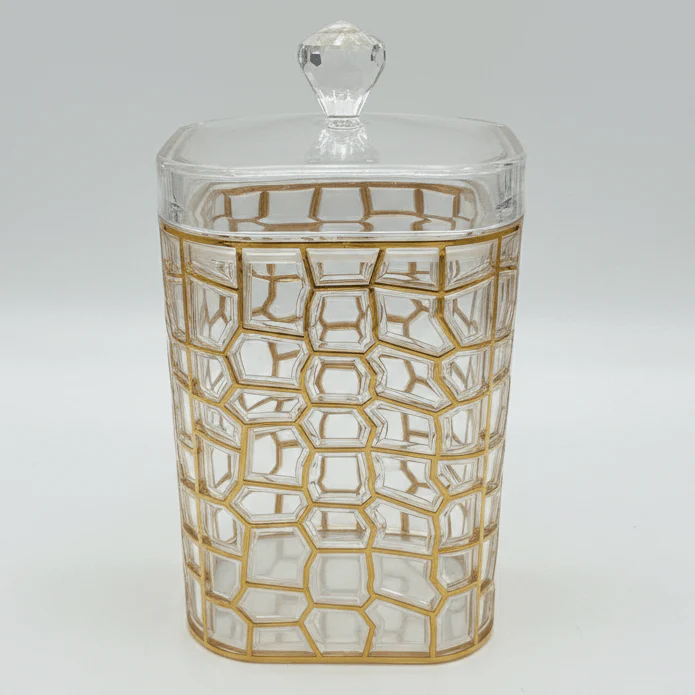 AKDC Tall Gold Accent Acrylic Storage Canister with Lid for Pantry Organization 17 × 12 cm