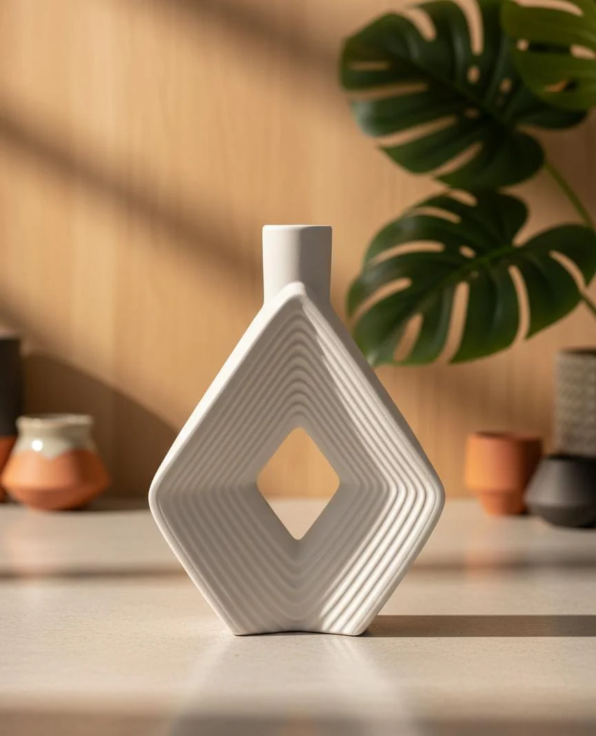 AKDC Tall White Ceramic Display Vase – 17×25 cm - Image 2