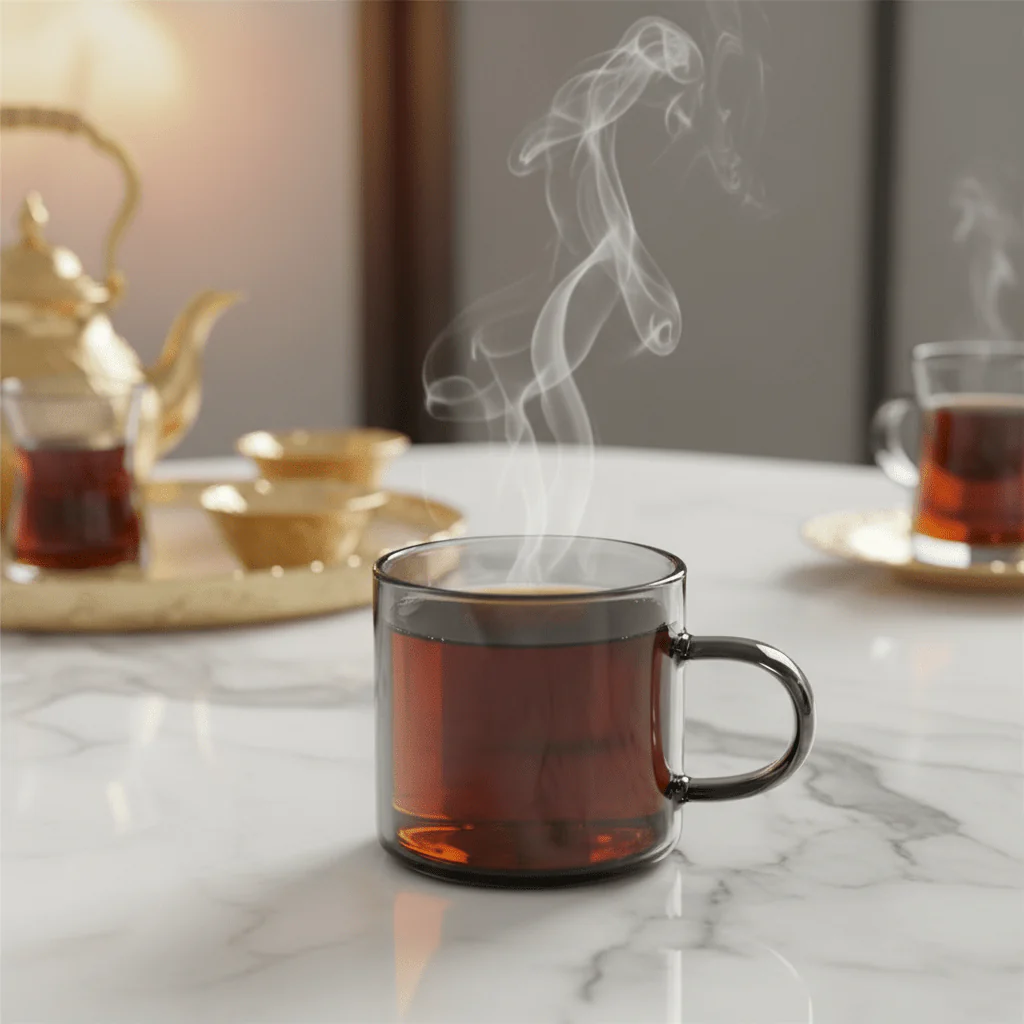AKDC Tinted Black Glass Tea Mug with Comfortable Handle, Modern Compact Design 80ml - Image 2