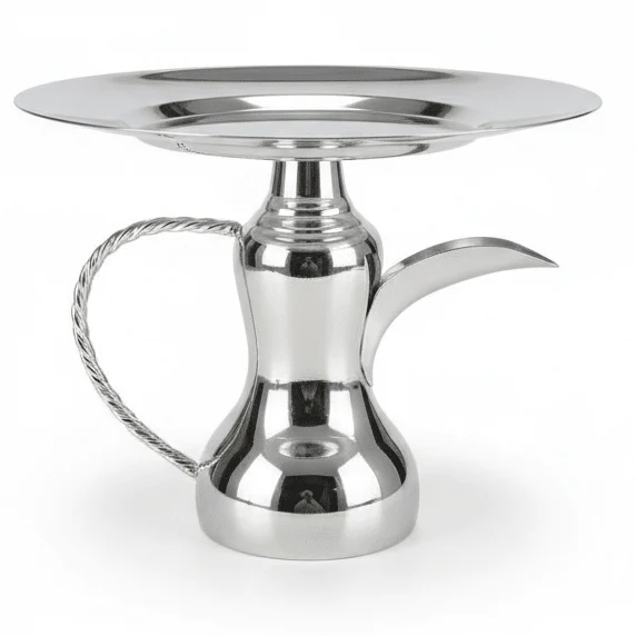 AKDC Traditional Silver Candy Tray with Classic Dallah Base for Authentic Arabic Serving Style – 26×21 cm