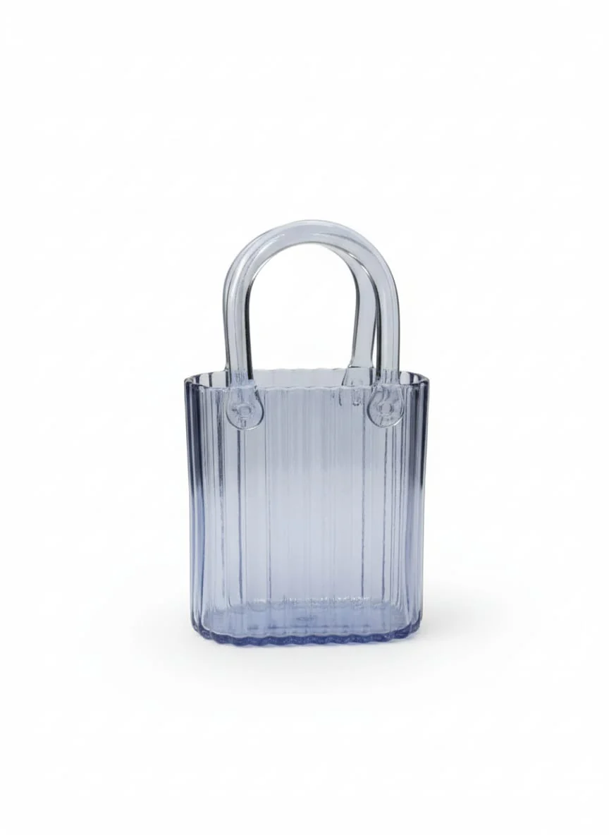 AKDC Transparent Blue Glass Bag-Shaped Designer Vase – 23×13 cm