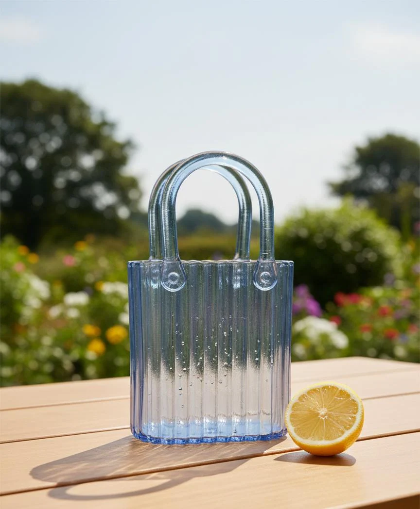 AKDC Transparent Blue Glass Bag-Shaped Designer Vase – 23×13 cm - Image 2