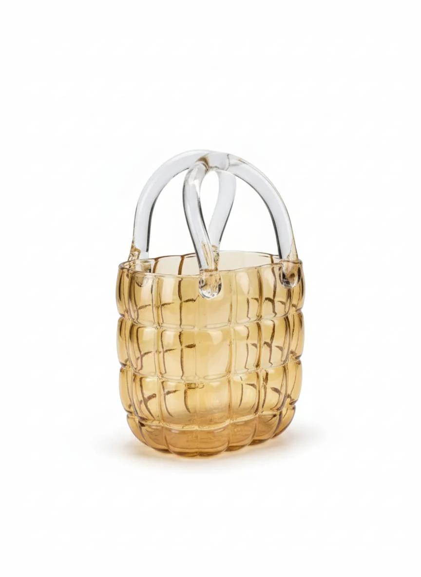 AKDC Transparent Brown Glass Bag-Shaped Designer Vase – 23×15 cm
