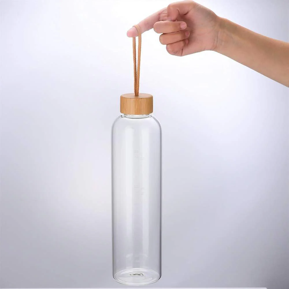 AKDC Transparent Glass Water Bottle 1000ml with a Wooden Lid - Image 2