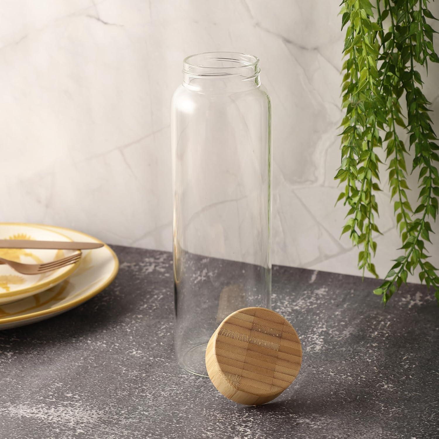 AKDC Transparent Glass Water Bottle with Wooden Lid 800ml - Image 4
