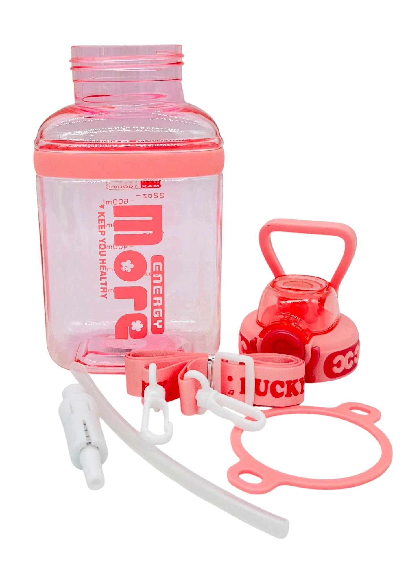 AKDC Transparent Plastic Water Bottle 1000ml, Pink - Image 3