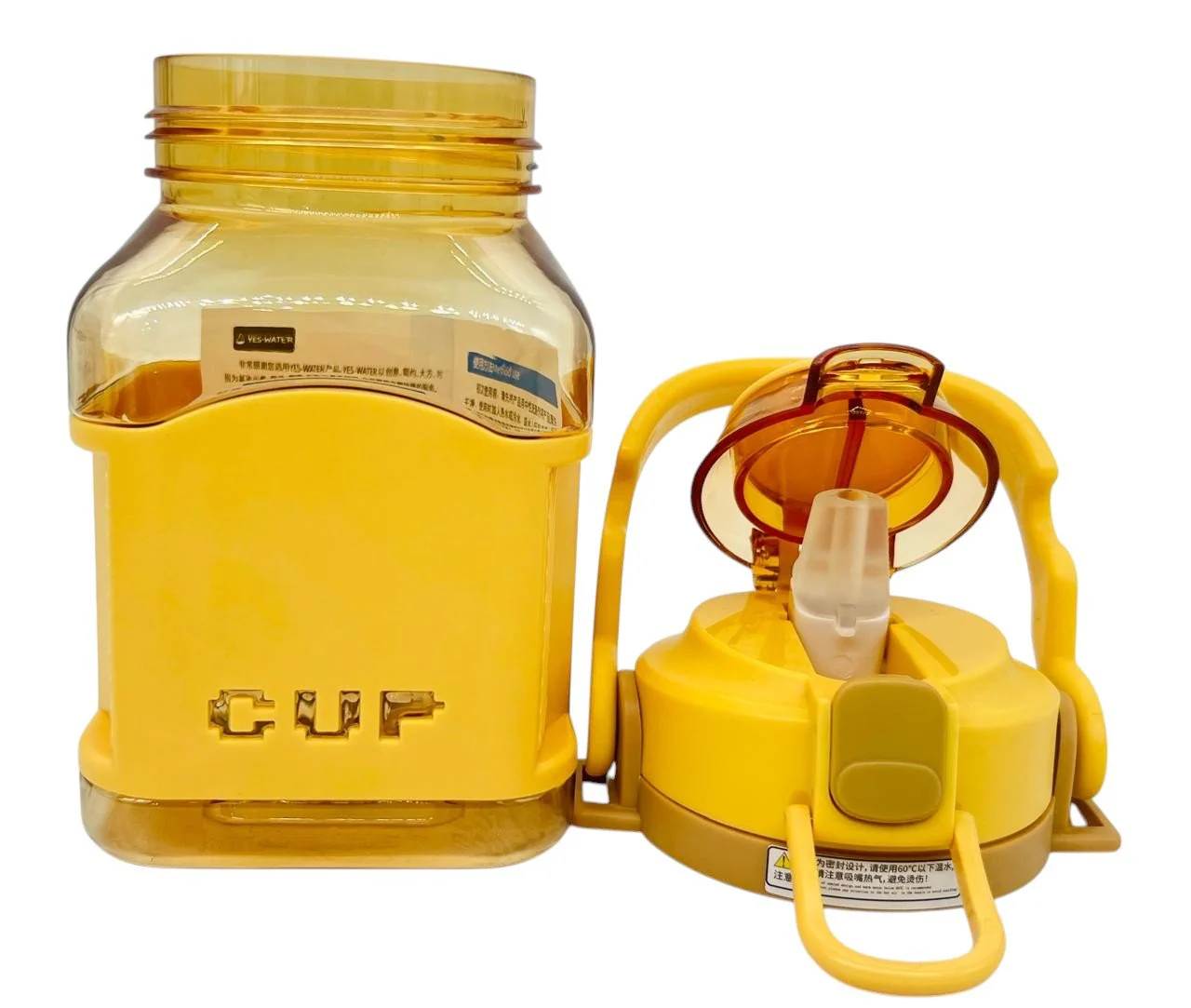 AKDC Transparent Plastic Water Bottle 1000ml, Yellow - Image 2