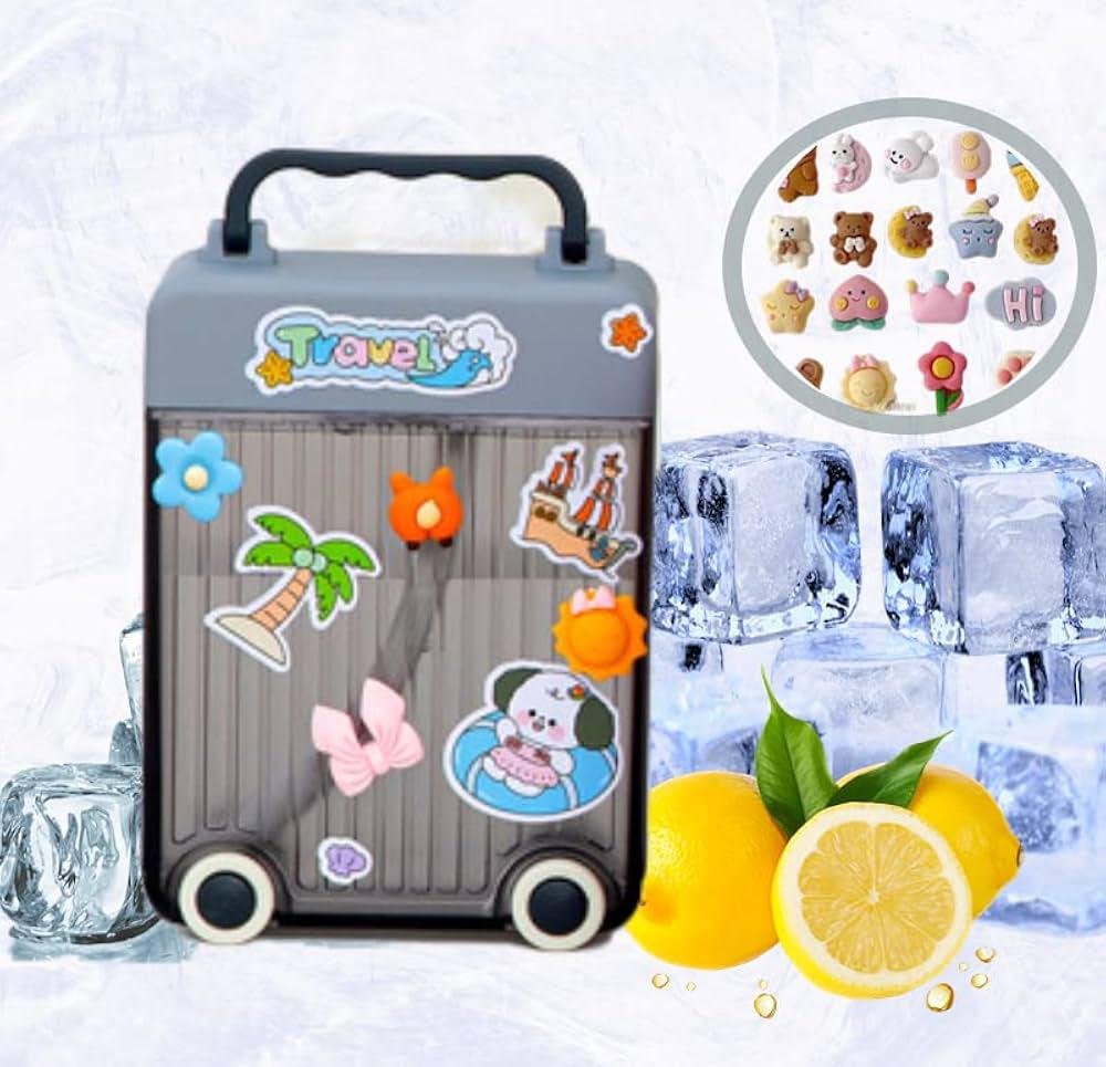 AKDC Transparent Plastic Water Bottle 450ml with Stickers, Trolly Design, Grey
