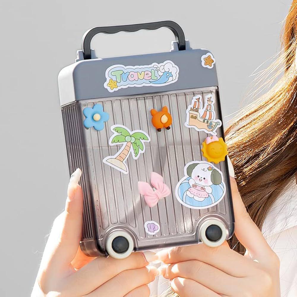 AKDC Transparent Plastic Water Bottle 450ml with Stickers, Trolly Design, Grey - Image 2