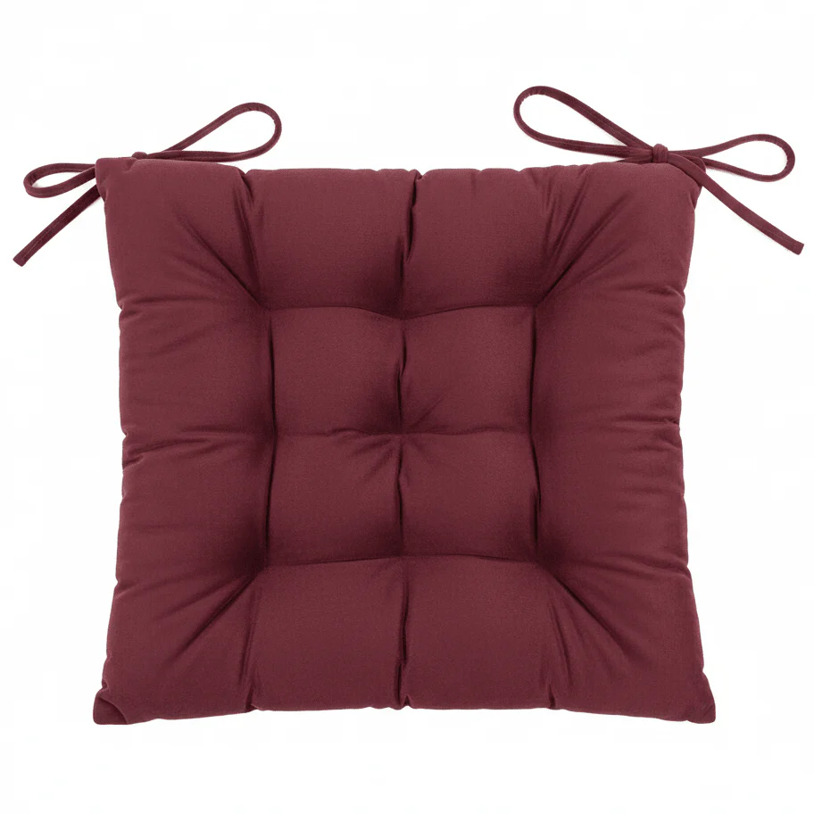 AKDC Tufted Velvet Burgundy Square Chair Cushion with Ties Soft Thick Seat Pad for Dining Chairs Office and Home 40 × 40cm