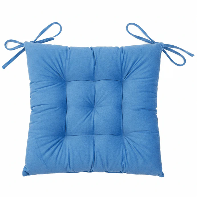 AKDC Tufted Velvet Sky Blue Square Seat Cushion with Ties Decorative Comfortable Chair Pad for Home and Dining Chairs 40 cm