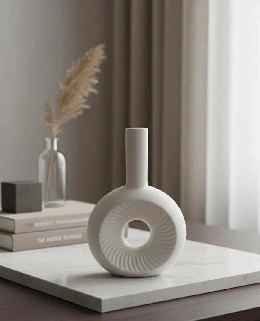 AKDC White Ceramic Long-Neck Decorative Vase – 16×25 cm - Image 2
