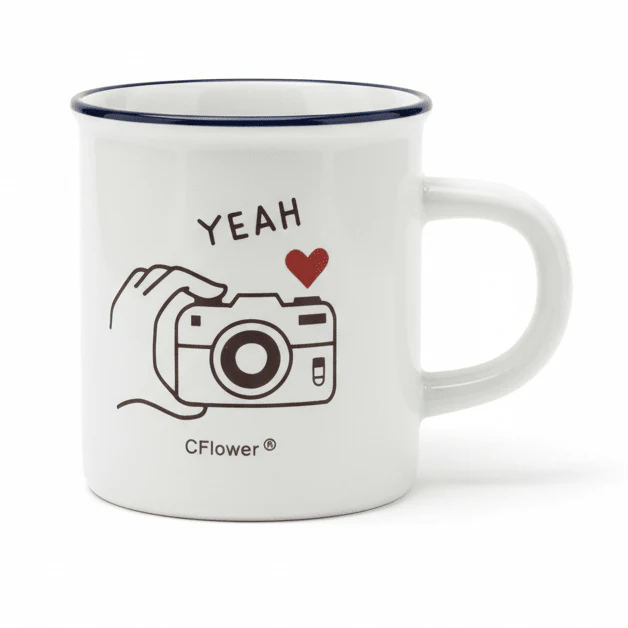 AKDC White Porcelain Coffee Mug with Stylish Camera Print Design for Gifting & Daily Use – 80ml